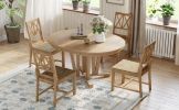 TOPMAX Rustic 5-Piece Extendable Dining Table Set Round Trestle Table and 4 Cross Back Dining Chairs for Kitchen, Dining Room, Natural