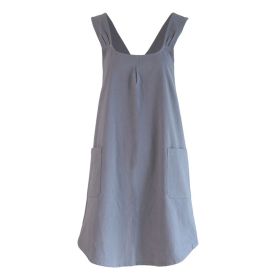 1 Piece Halter Cotton Linen Apron With Pockets and An X-Back (Color: Light Grey)